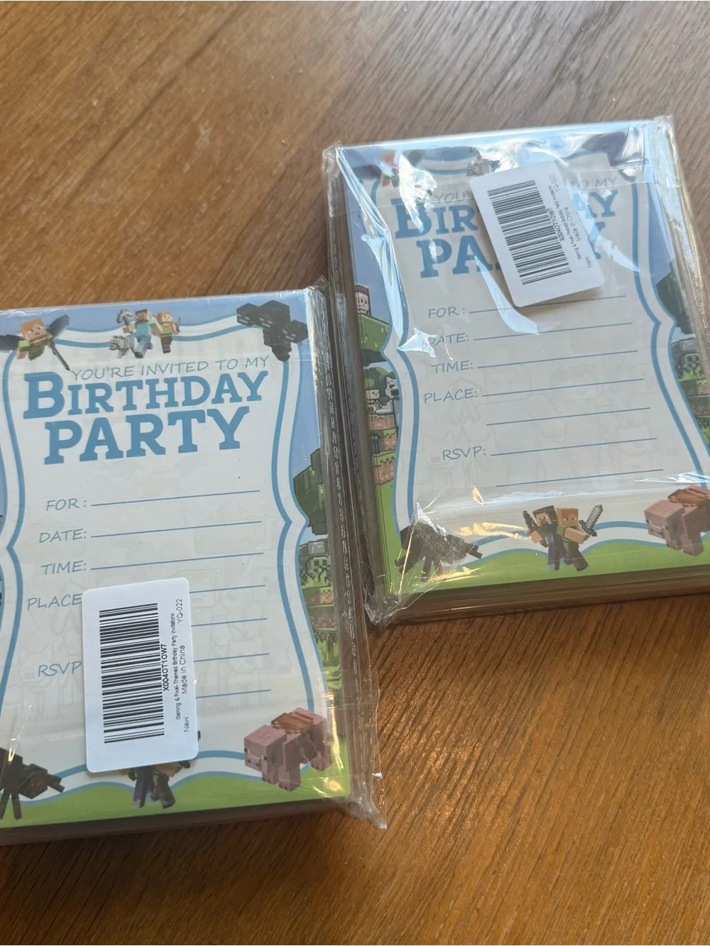 2 Packs of Birthday Party Invitation Cards - Blue Minecraft Style (40 total)